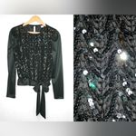 Vintage 80s Black Satin &Sequin wrap blouse size 11 Black Photo 1