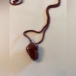 Stone Pendant Burnt Orange/Brown Necklace w Leather Cord boho festival natural Orange Photo 1