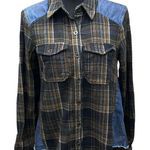 Free People  Road Trip Flannel Top‎ Women's Size XS Denim Button Up Long Sleeve Photo 0