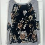Sun n Moon Boutique Brand Black and Gray Floral Sweatshirt w elbow patches Size L Photo 2