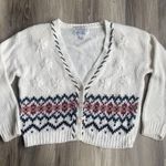 Vintage Nuggets Cream Fair Isle Knit Flowers Vneck Cardigan M Cottagecore 90s Size M Photo 0