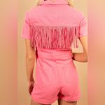 VICI Wester fringe Romper NWT denim barbie pink rhinestones buttons playsuit utility Photo 8