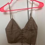ZARA LINEN BLEND CROP TOP TAUPE GRAY Photo 3
