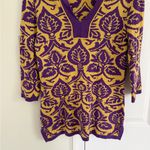 J. McLaughlin  Sweater Pullover Purple Yellow Long Sleeve M Geometric Kaftan Print Photo 3
