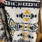Skies Are Blue  Cream Navy Blue Long Cardigan Fringe Tribal Print Size Medium Photo 4