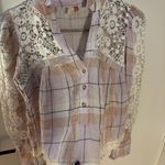 Pilcro Anthropologie Lace Plaid Lavender Peasant Blouse – XS (Fits S Comfortably) Photo 6