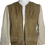 Buttons Vintage 60s Suede Wool Open Front Jacket S Brown Knit Pockets  Lined Photo 1