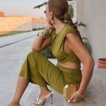 ZARA  midi  Olive Green Cutout Dress Casual wedding evening fitted bodycon Photo 3