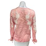 Karina Grimaldi Silk Satin Pink Floral Long Sleeve Embroidered Blouse Top Size S Photo 1