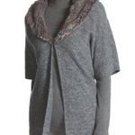 Chico's Chico’s Gray Lillian Faux Fur Neck Short Sleeve Knit Cardigan Sweater 0 S Photo 5