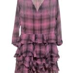 Rebecca Taylor PLAID SILK CHIFFON PURPLE RUFFLED SHIRT DRESS 4 Photo 5