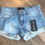 Cuffed Denim Shorts American Flag Blue Photo 3