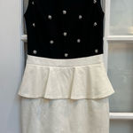 Cynthia Steffe  Black & Cream Peplum Embellished Sequin Beaded Midi Dress Size 2 Photo 0