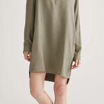 NWT QUINCE Vintage Wash Tencel Roll Sleeve Tunic Dress Olive Medium Green Photo 0