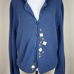 Factoria Perez Cardigan Sweater Womens M 100% Baby Alpaca Blue Embroidered Peru Size M Photo 0