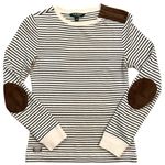 Ralph Lauren Lauren  Faux Suede Elbow Patch Long Sleeve Striped Top Size Small Photo 0