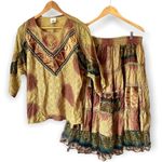 Vintage Boho Tiered Patchwork Festival Skirt Set Brown Photo 14