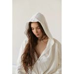 Out From Under Peyton Linen Popover Top White Size XS Oversized Hooded Lounge‎ Photo 2