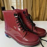 Michael Kors  Tavie Burgundy Patent Lace-Up Rain Boots Womens 9 Combat Style Photo 1