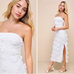 Lulus Posh Appearance White 3D Floral Appliqué Strapless Midi Dress Size XS Photo 1