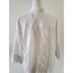 Stradivarius  Shirt Women Small White Striped 3/4 Sleeve Button High-Low Photo 2