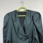 EXPRESS  Green Long Sleeve Faux Wrap Blouse Sz L Photo 2