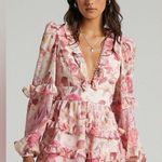 SHOWPO Liadi Playsuit Longsleeve Plunge Playsuit In Soft Floral Pink Size 2 Photo 3