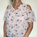 Moon River Top Cold Shoulder Pink Floral Appliqué Blouse Photo 0