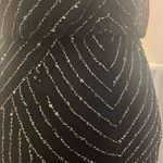 Adrianna Papell Art Deco Beaded Blouson Gown, Navy w/Silver Sequins Size 4 Photo 11