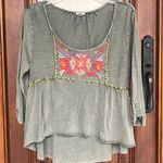 Ecote  top green mineral wash distressed look embroidered Photo 0