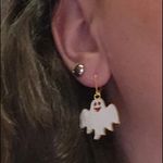 HALLOWEEN GHOST Earrings FUN White With Gold Edging Black Red Faces Dangle Drop Photo 1