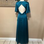 Lulus  Elegant Confidence Teal Satin Flutter Sleeve Cutout Maxi Dress formal gown Photo 3