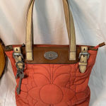 Fossil ‎ Key-Par Coral Quilted Handbag Tote with leather trim double handles Photo 0