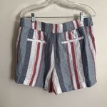 Loft Linen Blend Striped Shorts Medium Blue Red White Elastic Waist Casual Photo 5