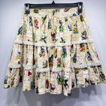 Vintage Handmade Skirt State Birds Print Tiered Ruffles Lace OOAK Whimsical Boho Size M Photo 1