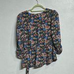 Lily White  Black Floral Faux Wrap Blouse Sz S Photo 6