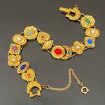 Vintage Unsigned Goldette Victorian Revival Sliding Charms 7.25” Bracelet 40g. Gold Photo 0