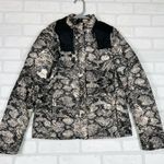 Mango Beige Black Snakeskin Print Hooded Lightweight Puffer Jacket Womens S Photo 0