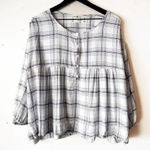 Max Studio  Plaid Rayon Peasant Blouse XS/S Flowy Long Sleeve Photo 0