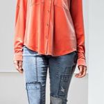 easel Los Angeles Velvet Velour Button Up Long Roll Tab Sleeve Top Plus Size 3X Photo 0