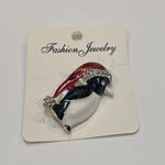 NWT Penguin Bird In Santa Hat Brooch Pin Enamel / Rhinestone Christmas Holiday Photo 1