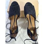 Cabi Navy Isla Blue Wedge Lace Up Espadrilles Aztec Heel Peep Toe 6001 Size 8.5 Photo 6