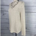 Chico's 0 Sweater Women S Oatmeal Shiny Sequin V Neck Long Slv Chunky Open knit Photo 4