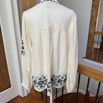 Old Navy Embroidered Cream Black Blouse boho flowy ivory tassels cotton nwt Photo 2