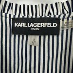Karl Lagerfeld  Size Small Sleeveless Ruffle Collar Blouse Black‎ White Pinstripe Photo 3
