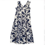 Magaschoni Tiered Linen Midi V-Neck Dress - Blue And White Floral Sz 6 Photo 2