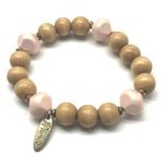 Plunder Natural Wood Peach Beads Gold Tone Tassel Bracelet Jewelry Photo 0