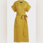 J.Crew  Elegant Yellow Wrap Satin Midi Dress Vneck Photo 1