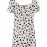 Maje  White Floral Silk Metallic Buttons Satin Cocktail Mini Dress size 8 Photo 4