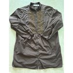 Chico's Top Womens 2 Large Chocolate Brown Tunic Gold Beaded Peasant Boho Desert Photo 3